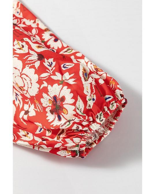 Red Colorful Floral Patchwork Long Sleeve Pleated Mini Dress Women by AZURA EXCHANGE