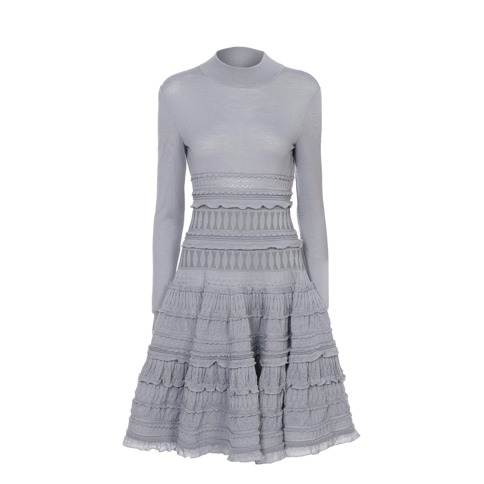 AlaÏa Women's High-Neck Wool Crinoline Dress (Grey) by AZZEDINE ALAIA