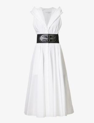 Flare belt-embellished cotton midi dress by AZZEDINE ALAIA