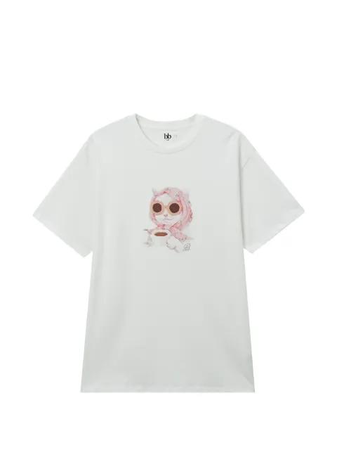 cat-print crew-neck T-shirt by B+AB