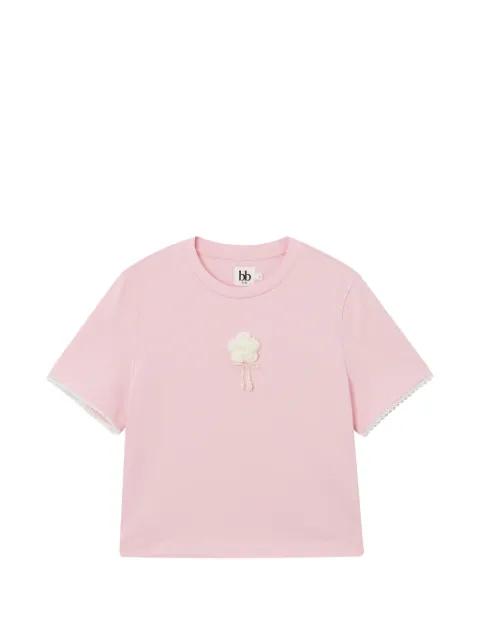 floral-appliqué lace-trim T-shirt by B+AB