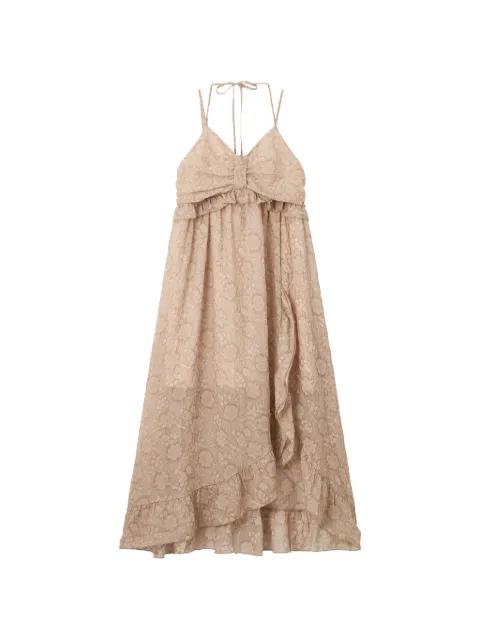 floral-jacquard ruffled midi dress by B+AB
