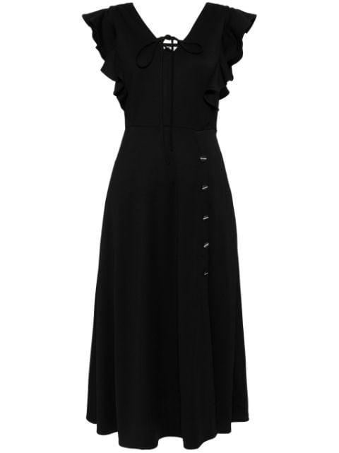 ruffle-detail V-neck midi dress by B+AB