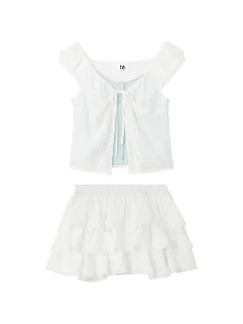 ruffled tiered blouse and mini skirt set by B+AB