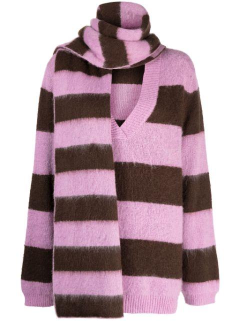 stripe-pattern V-neck jumper by B+AB
