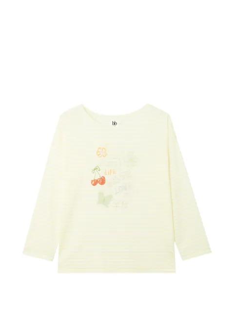 striped long-sleeve graphic-print T-shirt by B+AB