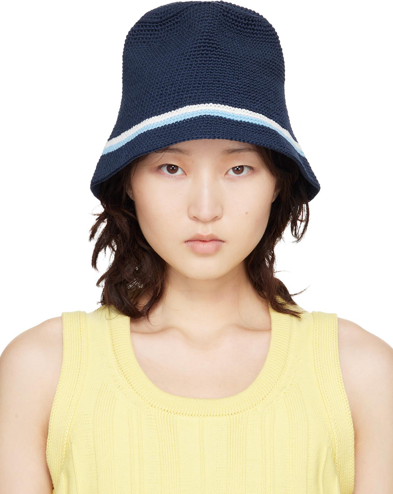Navy Schnabel Cotton Crochet Bucket Hat by B.B. WALLACE