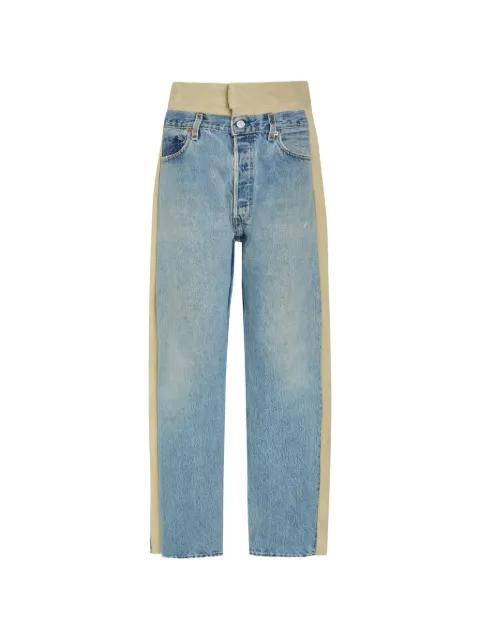 suede-panelled patchwork jeans by B SIDES