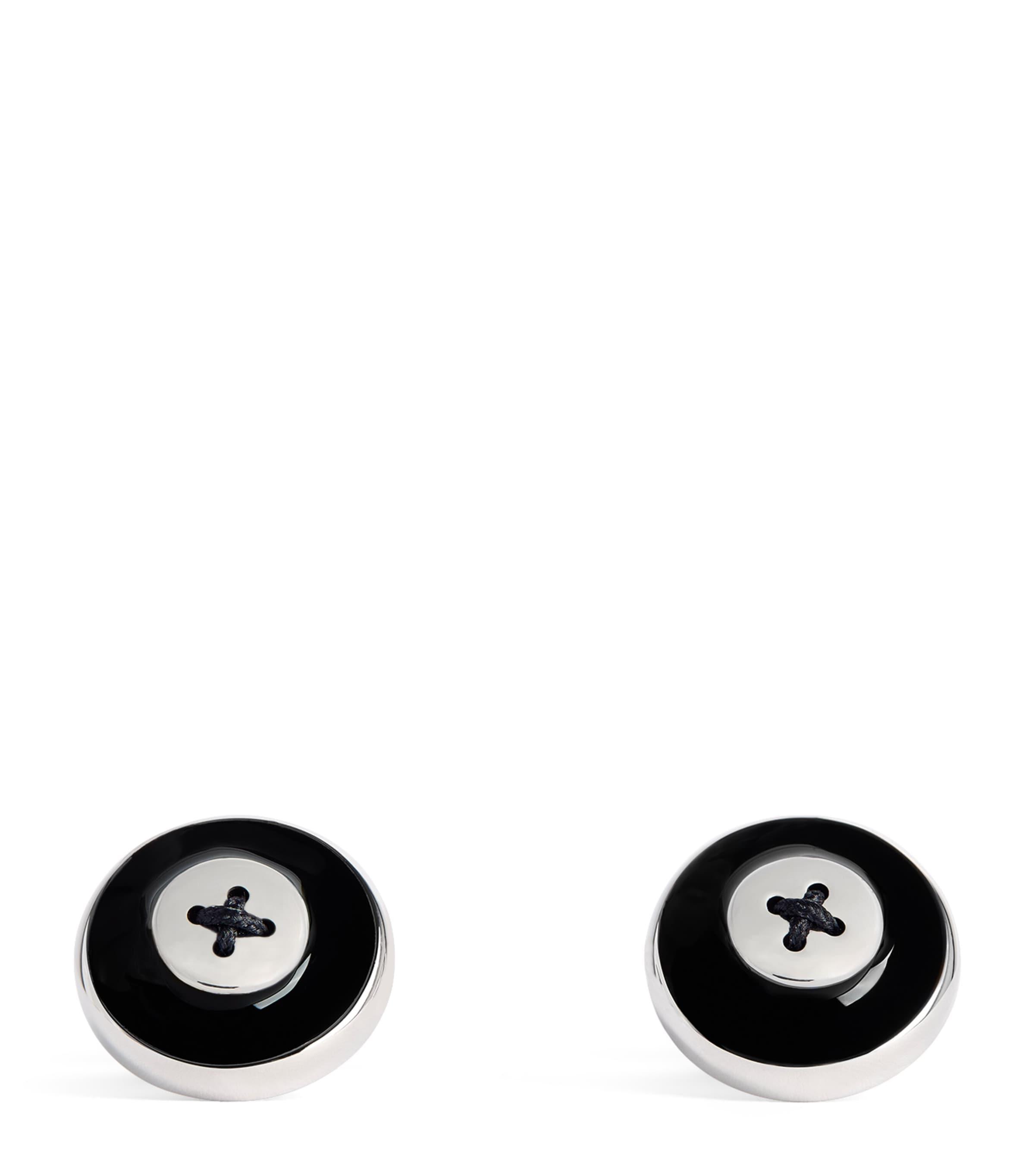 Babette Wasserman Rhodium-Plated Enamel Button Cufflinks by BABETTE WASSERMAN