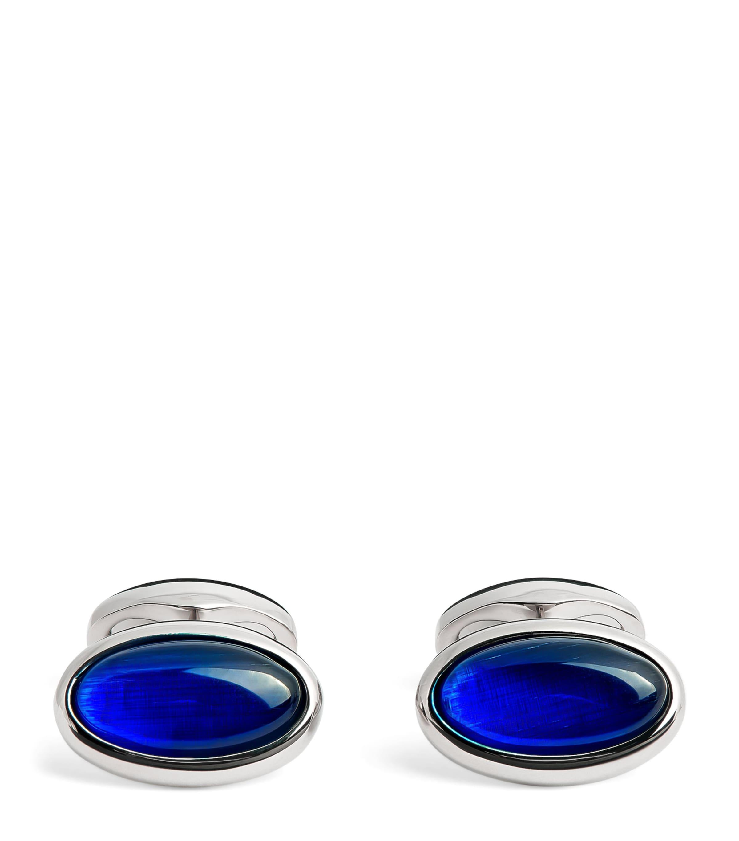 Babette Wasserman Rhodium-Plated Oval Pumice Cufflinks by BABETTE WASSERMAN
