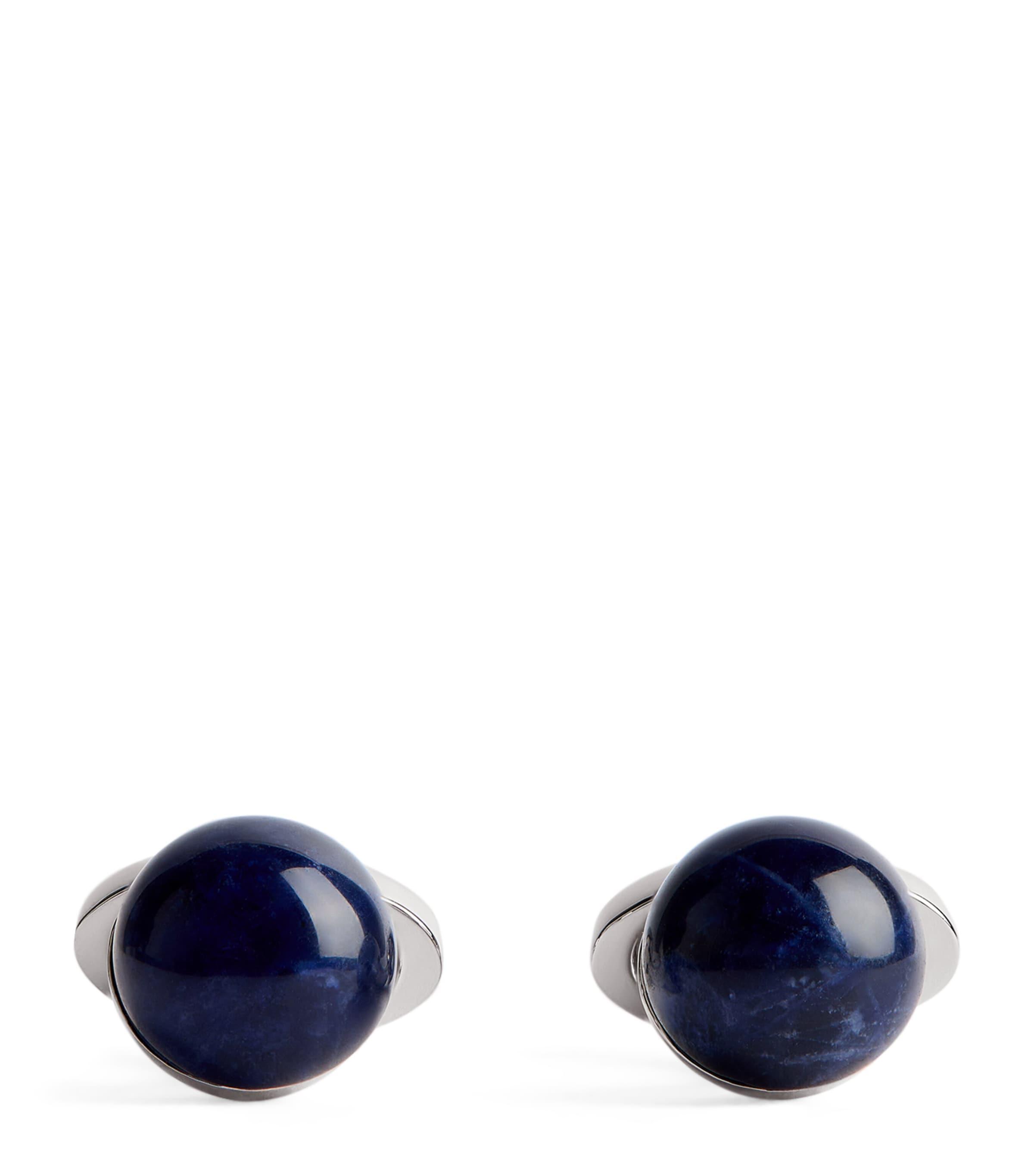Babette Wasserman Rhodium-Plated Sodalite Power Orb Cufflinks by BABETTE WASSERMAN