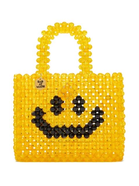 beaded smiley-face tote bag by BAD AT MATH