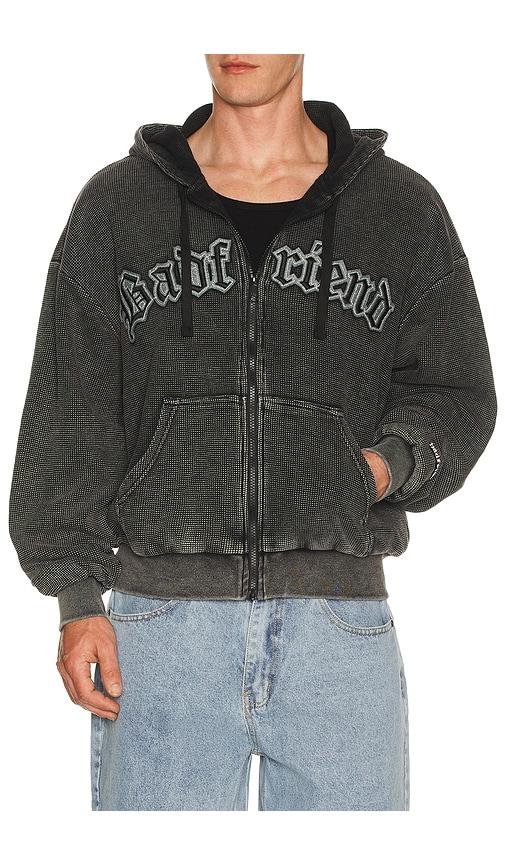 Badfriend Waffle Knit Full Zip Hoodie in Black by BADFRIEND