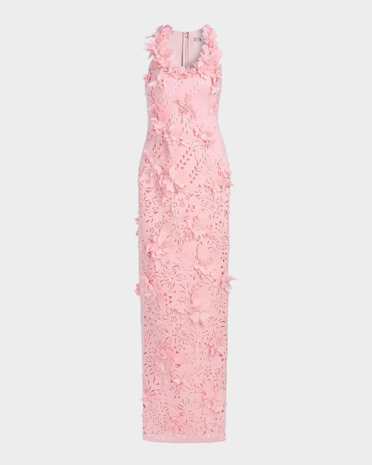 3D Floral Pearly Embellished Gown by BADGLEY MISCHKA