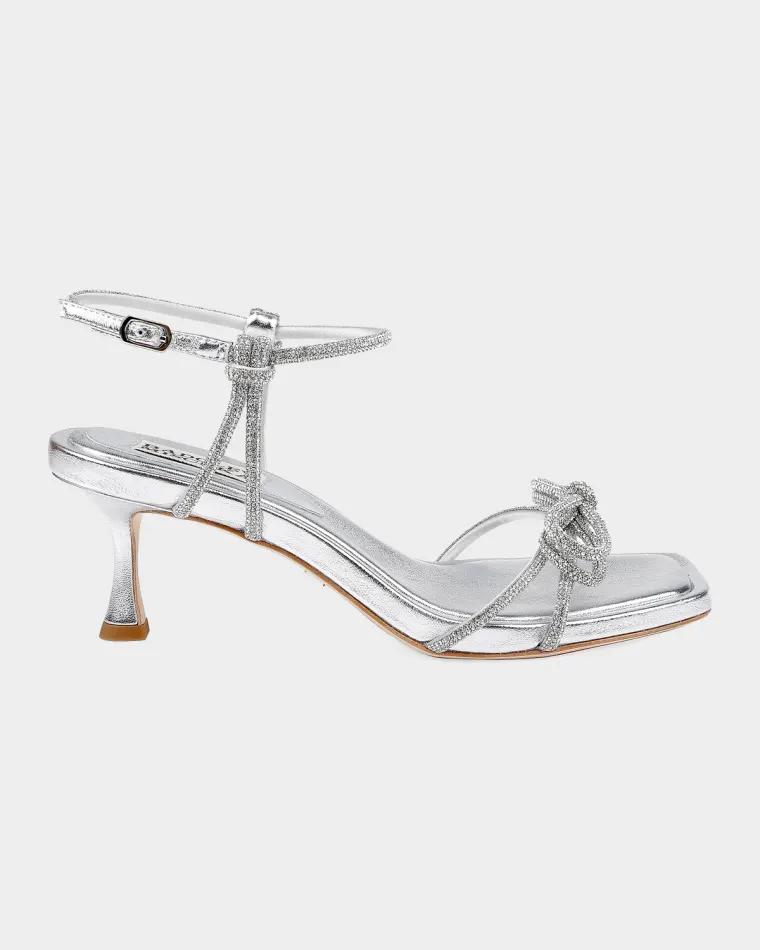 60mm Dandelion Embellished Metallic Leather Sandals by BADGLEY MISCHKA