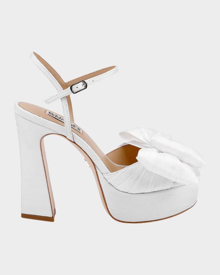 85mm Olivia Satin Bow Platform Sandals by BADGLEY MISCHKA