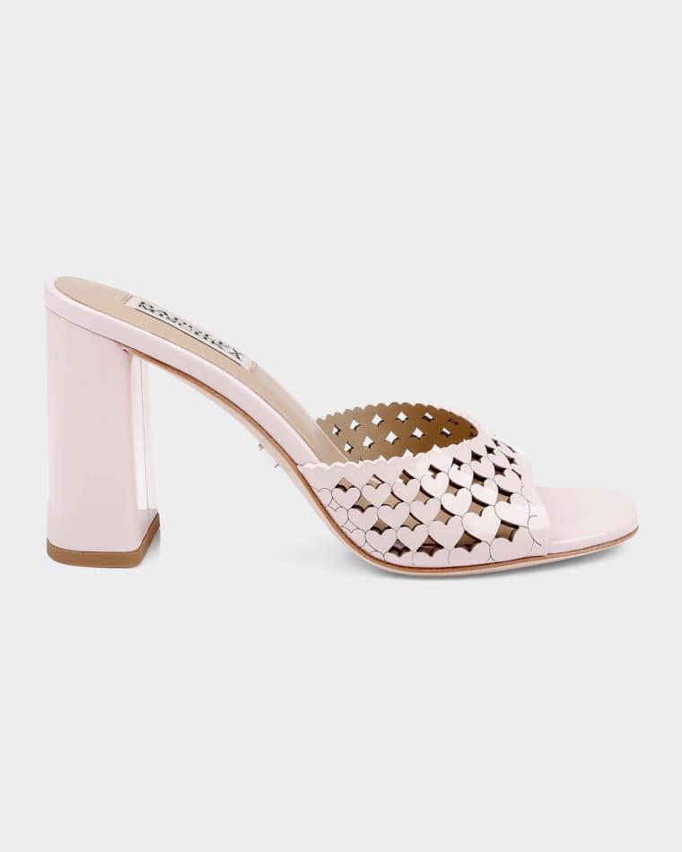 85mm Omni Laser-Cut Heart Leather Mule Sandals by BADGLEY MISCHKA