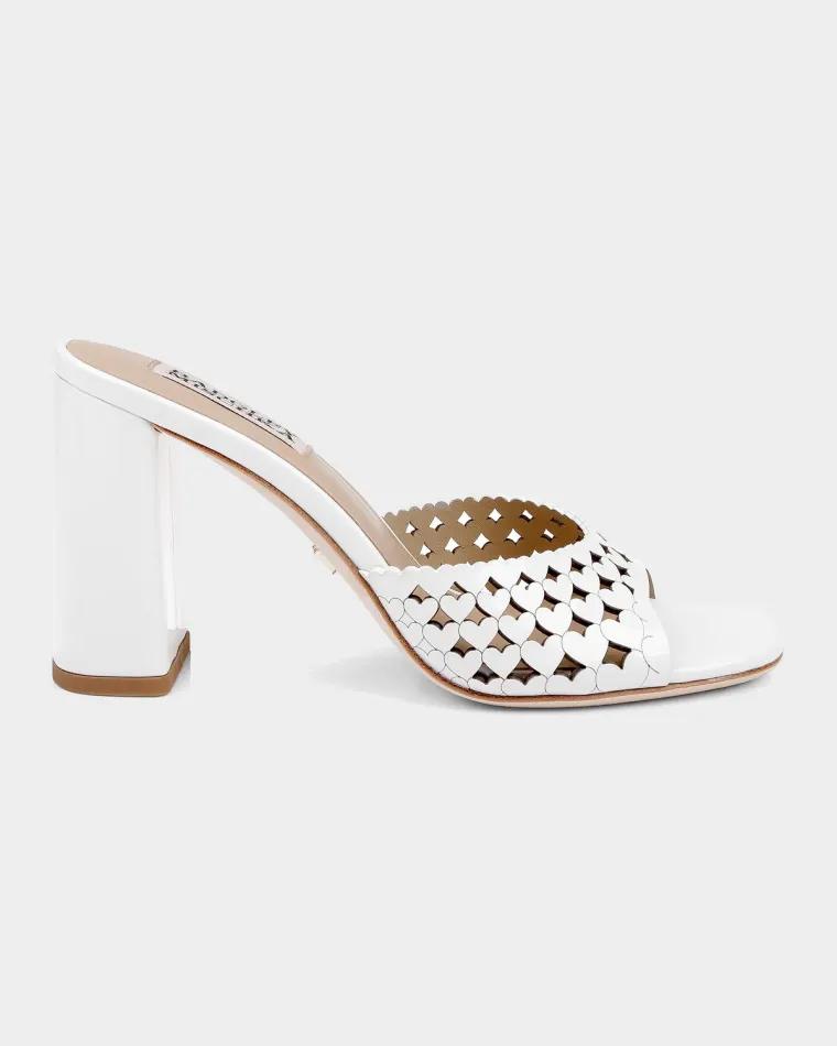 85mm Omni Laser-Cut Heart Leather Mule Sandals by BADGLEY MISCHKA
