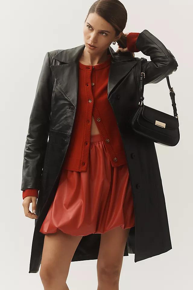 Badgley Mischka Yuna Single Breasted Leather Trench Coat by BADGLEY MISCHKA Badgley Mischka Yuna Single Breasted Leather Trench Coat by BADGLEY MISCHKA