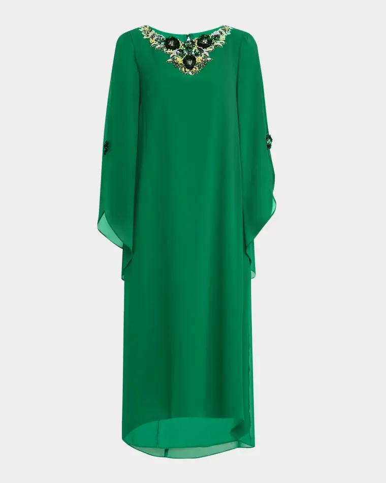 Beaded High-Low Gerogette Caftan Midi Dress by BADGLEY MISCHKA