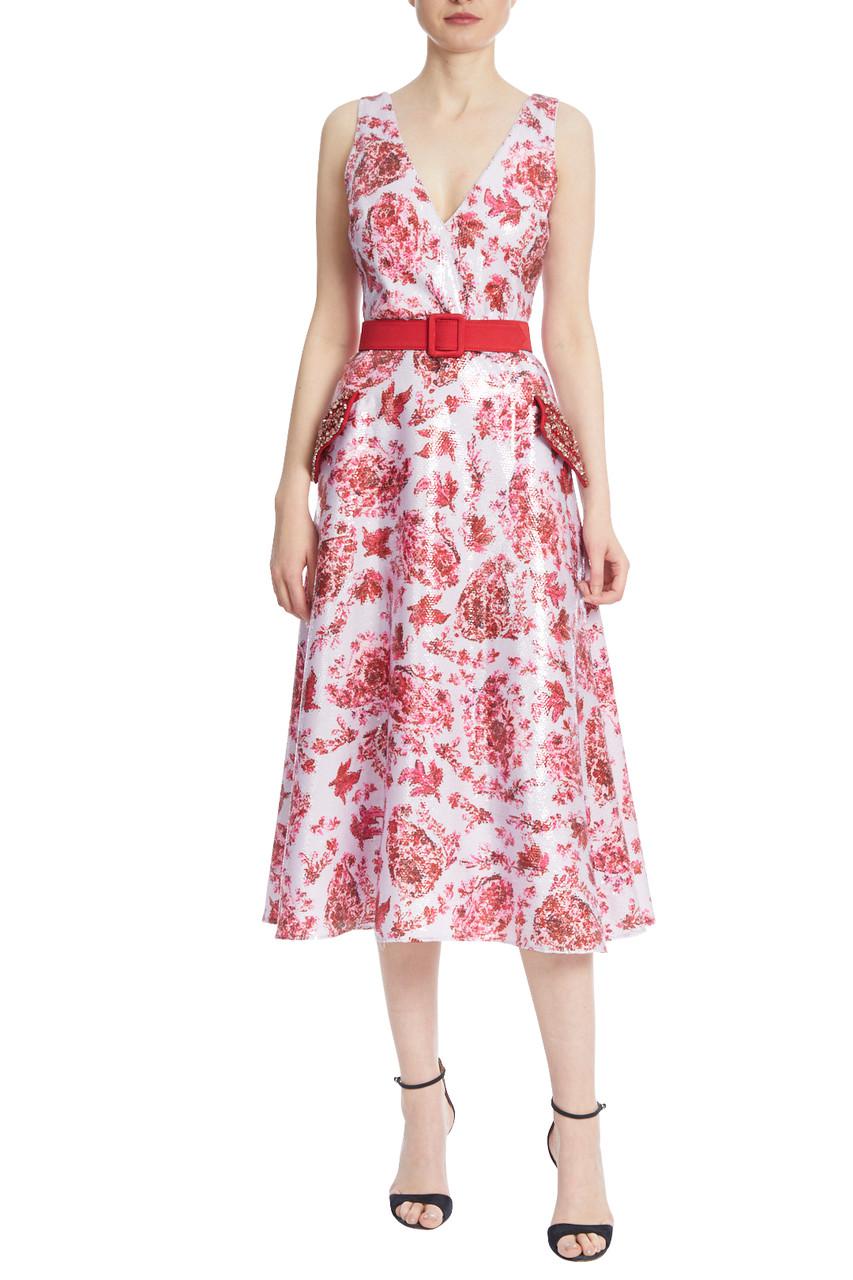 Belted Floral Dress with Beaded Pockets by BADGLEY MISCHKA