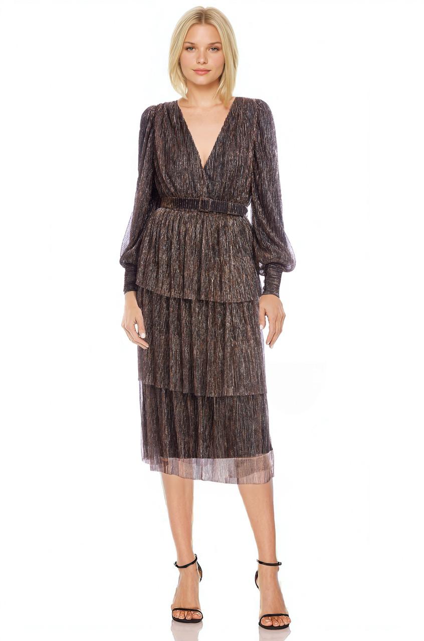 Berry Belted Long Sleeve Tiered Dress by BADGLEY MISCHKA