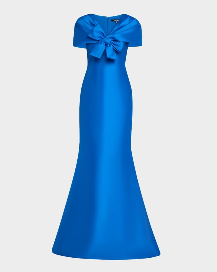 Bow-Front Shawl Trumpet Gown by BADGLEY MISCHKA