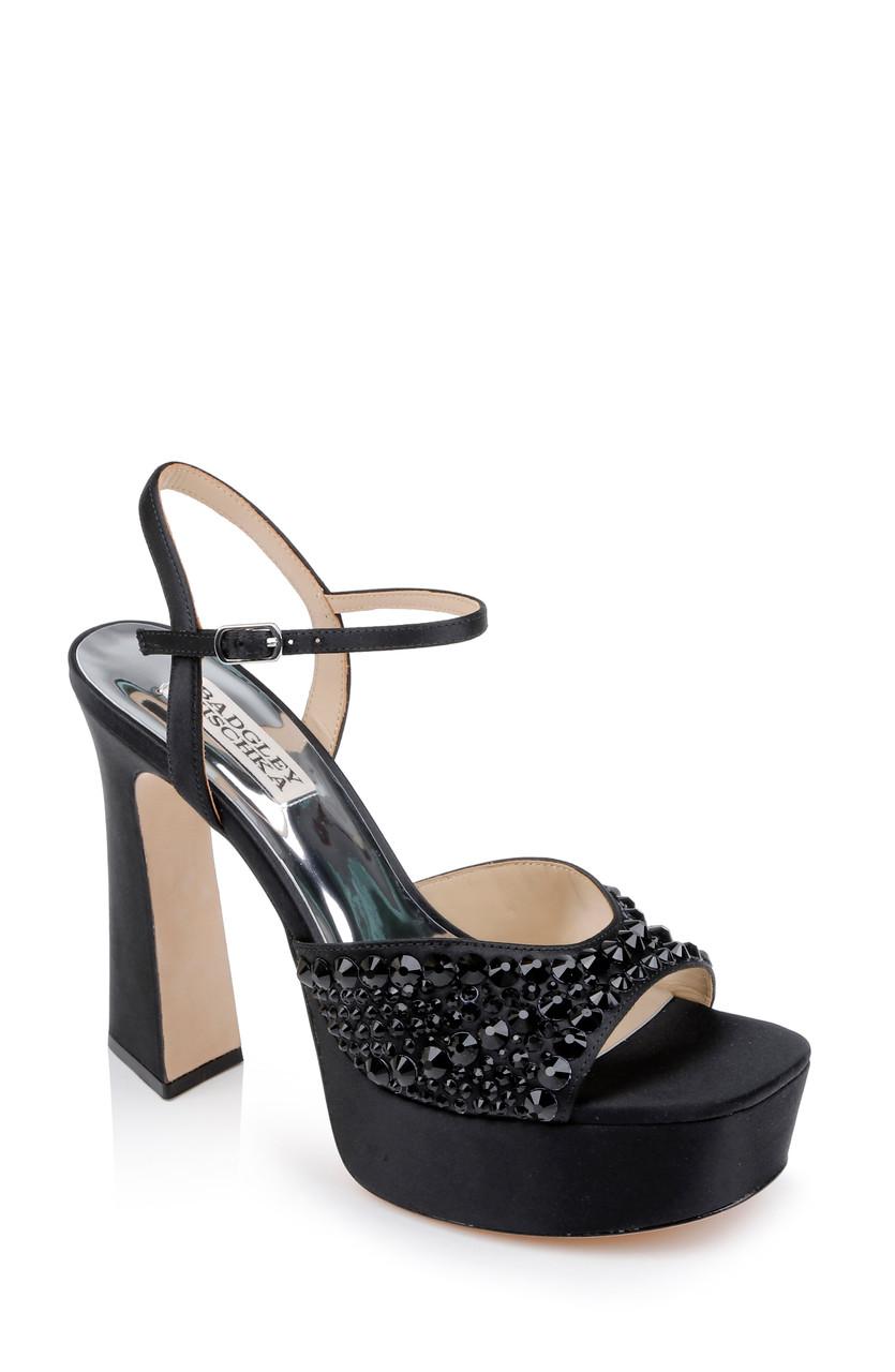 Bryleigh Satin Platform Block Heels with Bejeweled Vamp by BADGLEY MISCHKA