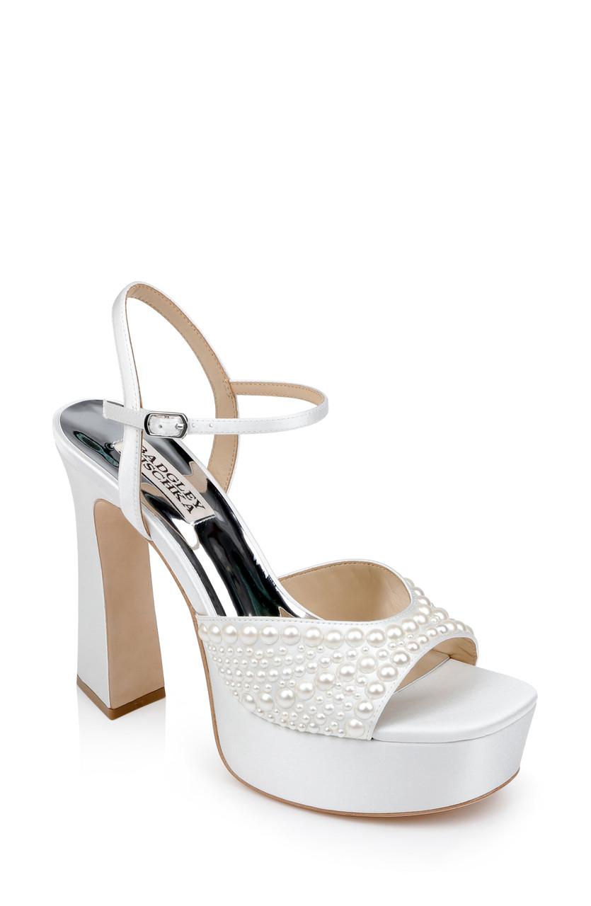 Bryleigh Satin Platform Block Heels with Bejeweled Vamp by BADGLEY MISCHKA