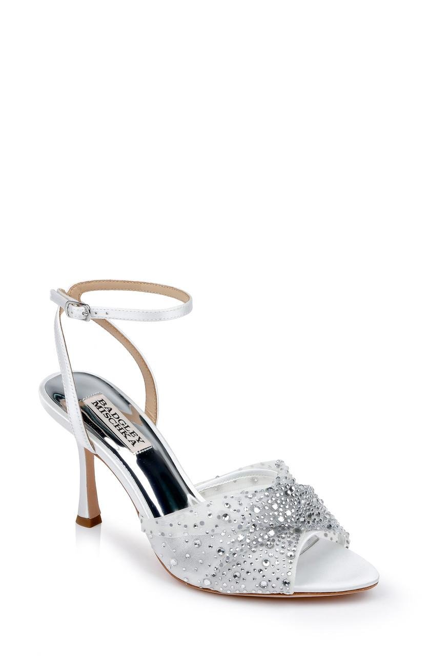 Cameryn Satin Peep-Toe Stiletto with Crystal-Embellished Mesh Overlay by BADGLEY MISCHKA