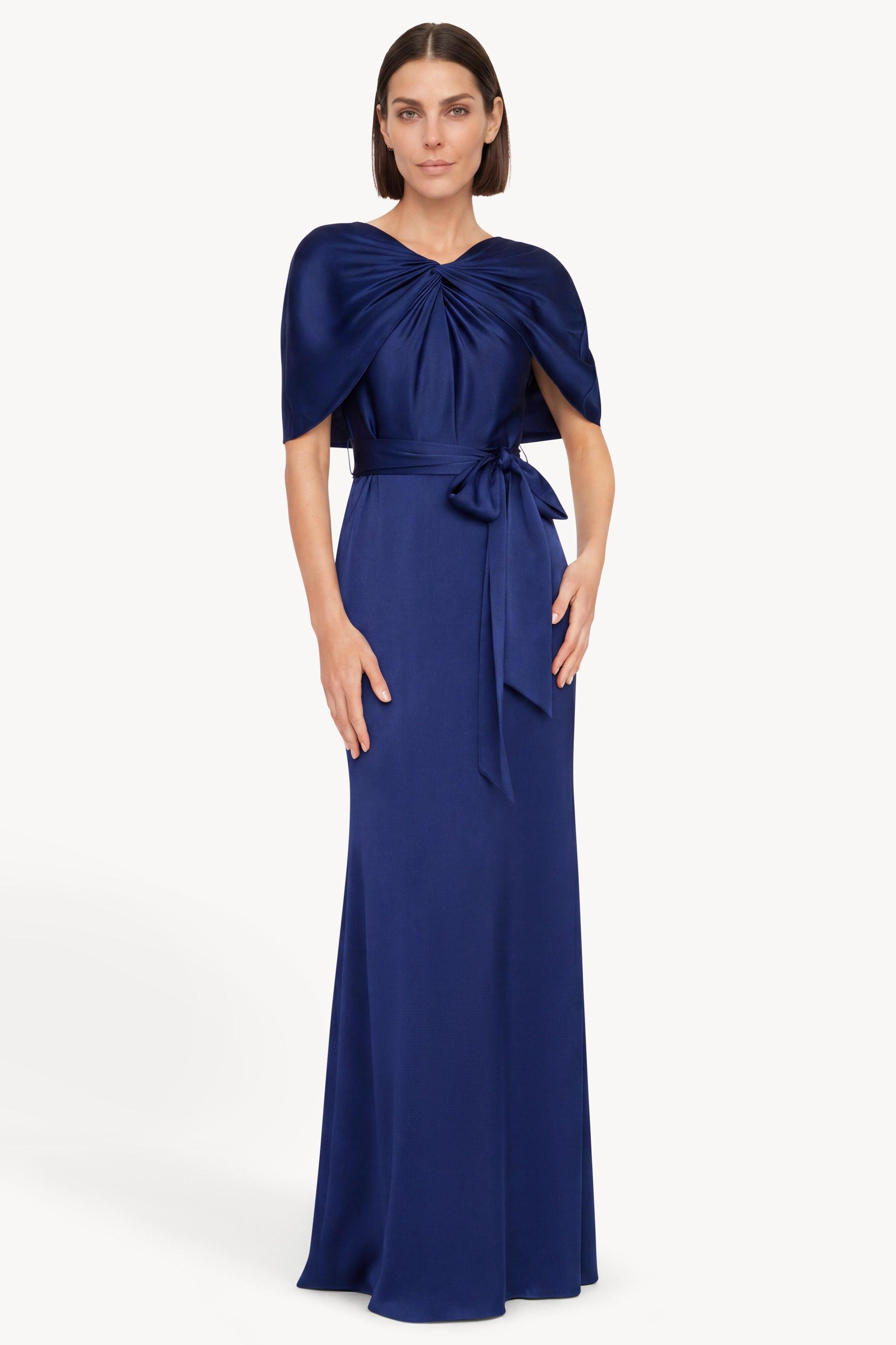 Cape Sleeve Column Gown with Sash by BADGLEY MISCHKA