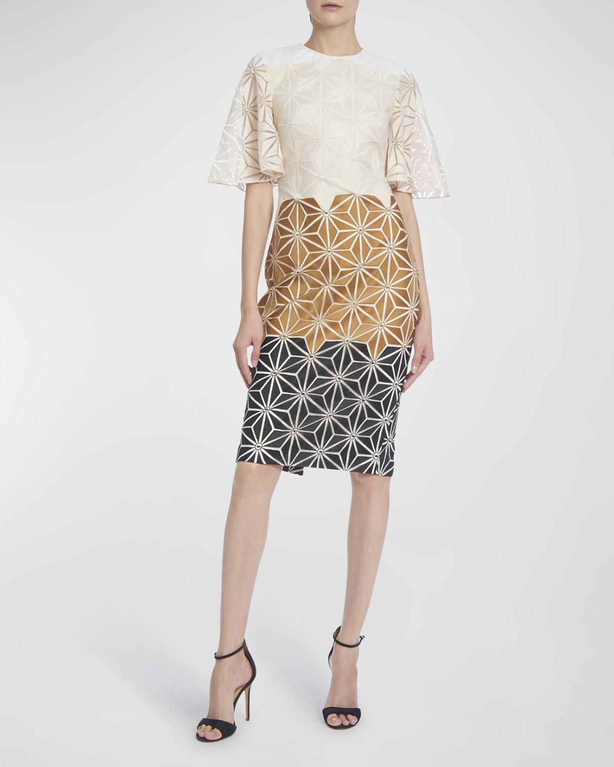 Colorblock Flutter-Sleeve Geo Midi Dress by BADGLEY MISCHKA Colorblock Flutter-Sleeve Geo Midi Dress by BADGLEY MISCHKA