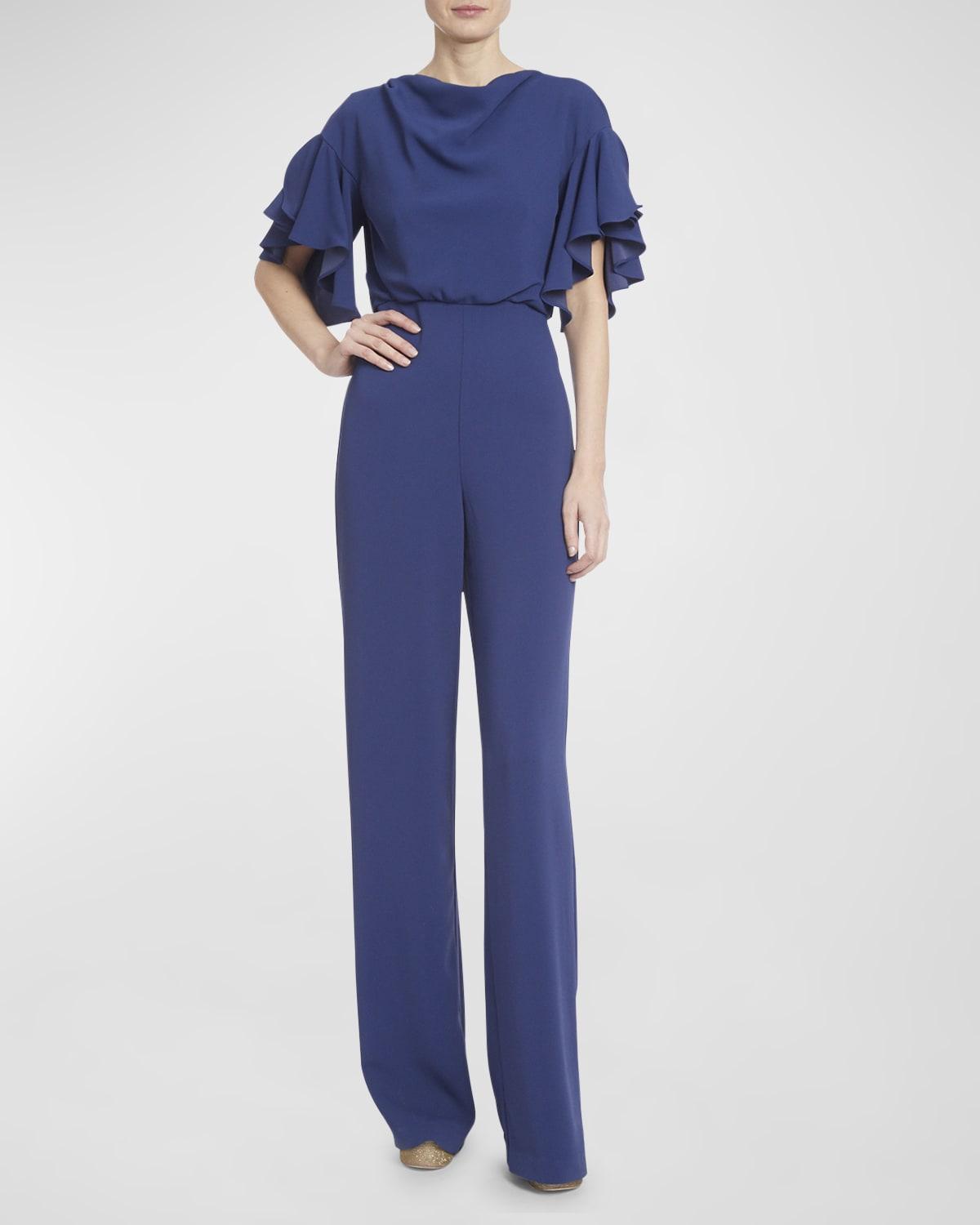 Cowl-Neck Flutter-Sleeve Jumpsuit by BADGLEY MISCHKA