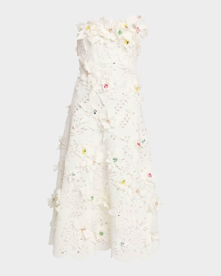 Cutout Floral Applique Scuba Midi Dress by BADGLEY MISCHKA