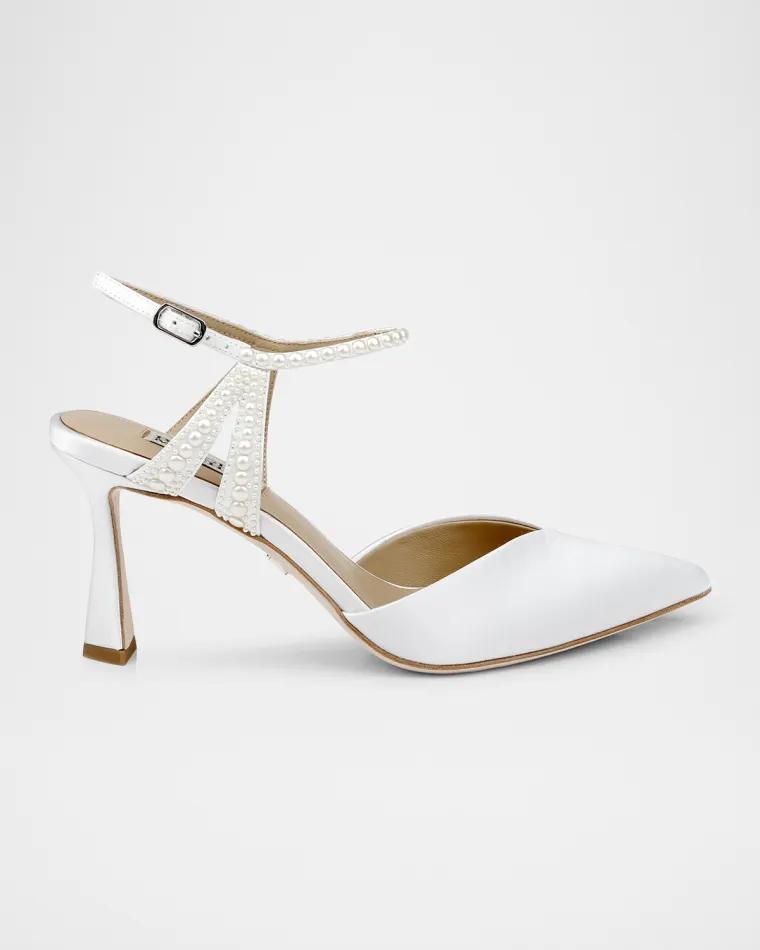 Destinee Pearly Pointed Satin Pumps by BADGLEY MISCHKA