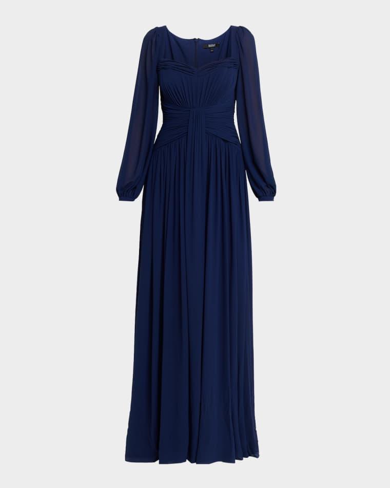 Draped Blouson-Sleeve Sweetheart Gown by BADGLEY MISCHKA