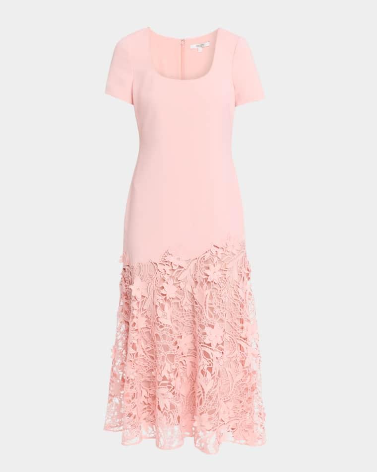 Drop-Waist Crepe & Lace Midi Dress by BADGLEY MISCHKA
