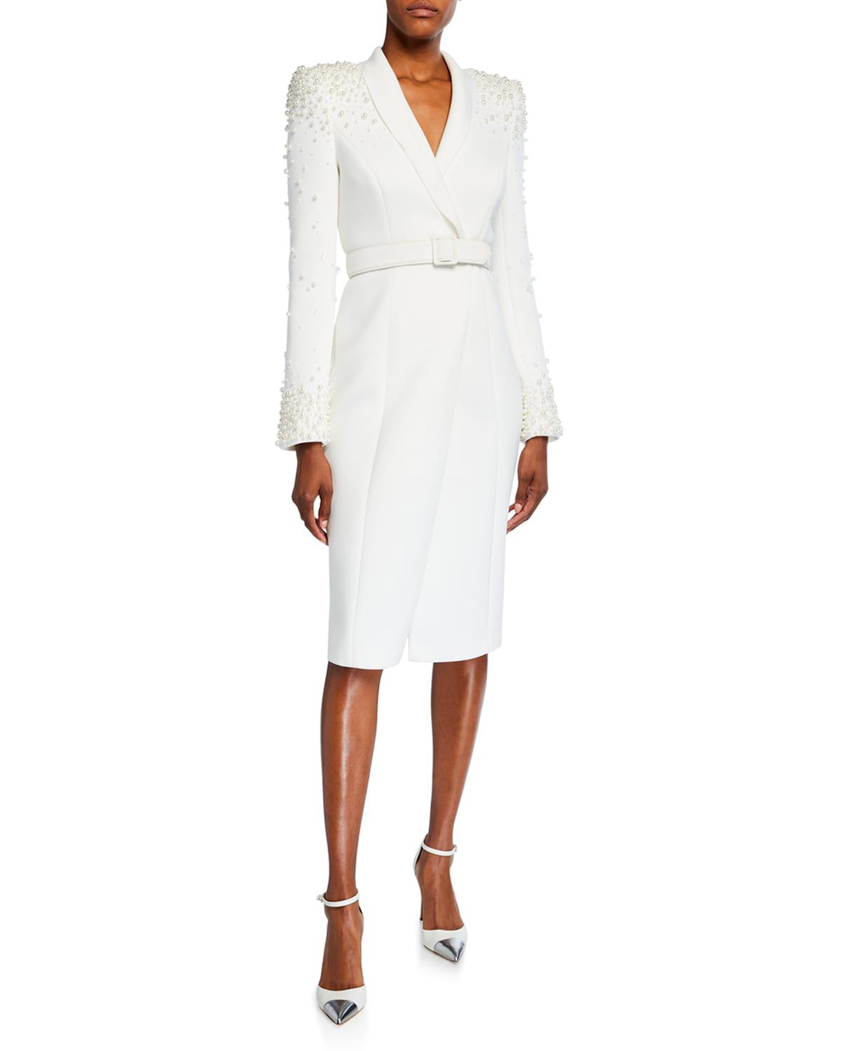 Embellished Long-Sleeve Scuba Coat Dress by BADGLEY MISCHKA Embellished Long-Sleeve Scuba Coat Dress by BADGLEY MISCHKA
