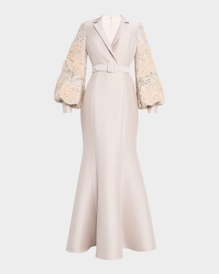 Embellished-Sleeve Mermaid Shirt Gown by BADGLEY MISCHKA