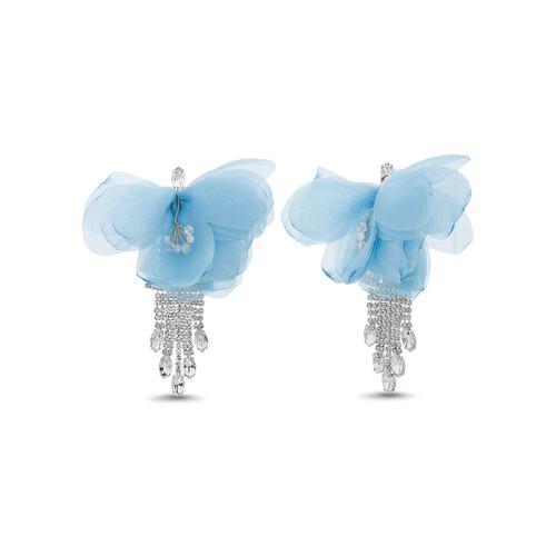 Fabric Flower and Crystal Waterfall Earrings by BADGLEY MISCHKA