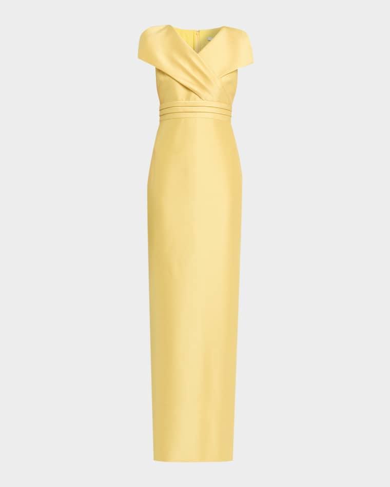 Faux-Wrap Mikado Column Gown by BADGLEY MISCHKA
