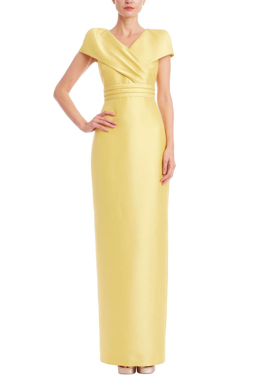 Faux Wrap Mikado Column Gown by BADGLEY MISCHKA