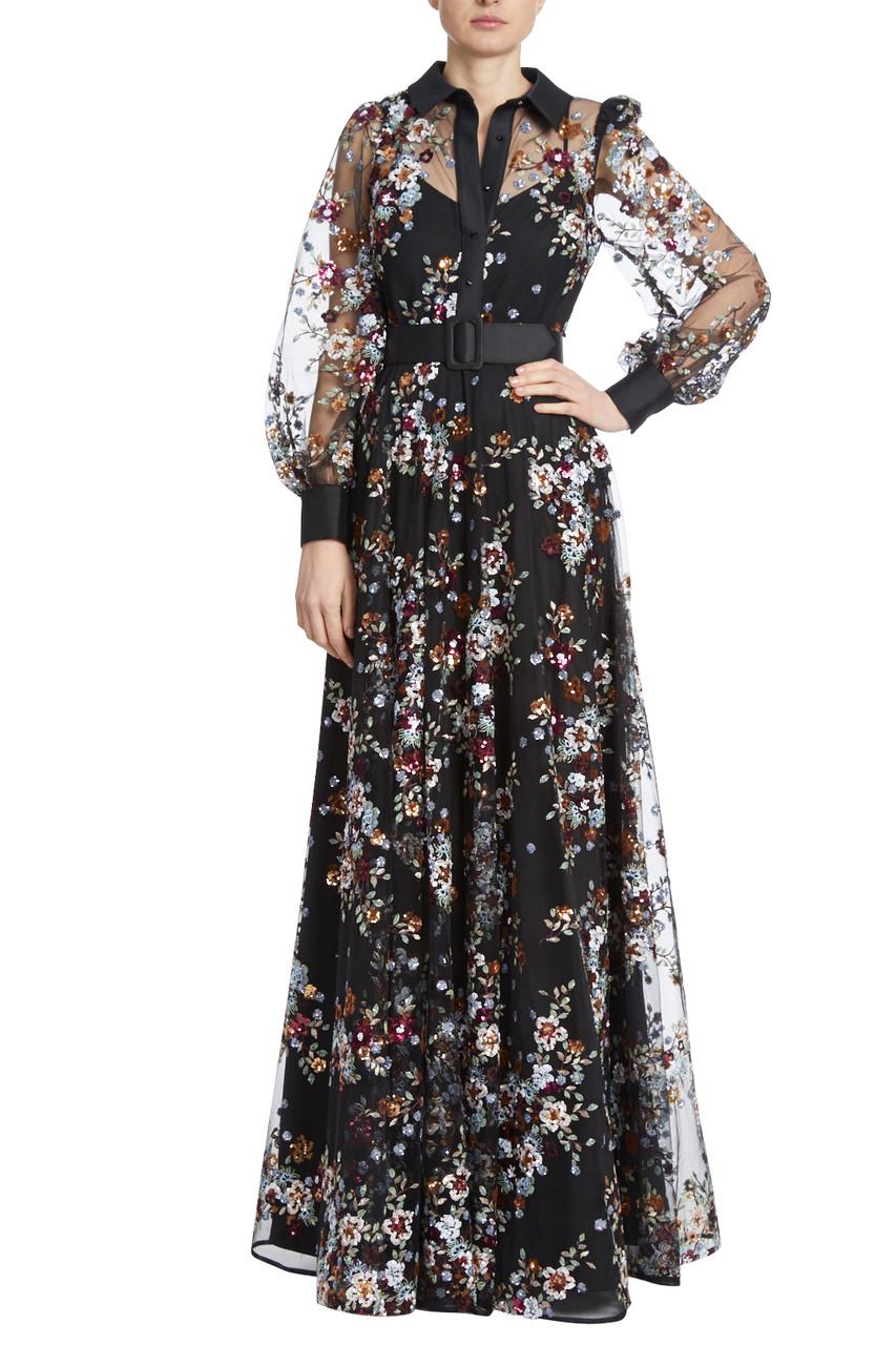 Feminine Floral Embroidered Shirt Dress by BADGLEY MISCHKA