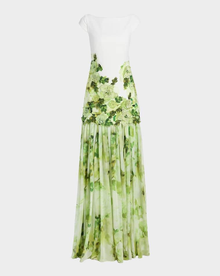 Floral Print Dropwaist Sheath Gown by BADGLEY MISCHKA