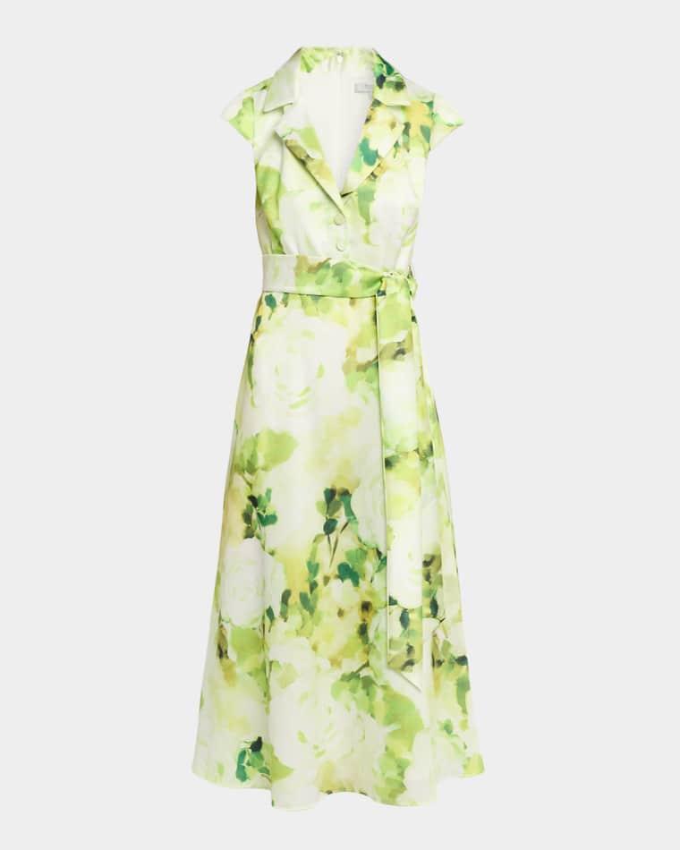 Floral-Print Pebble Gazar Midi Dress by BADGLEY MISCHKA