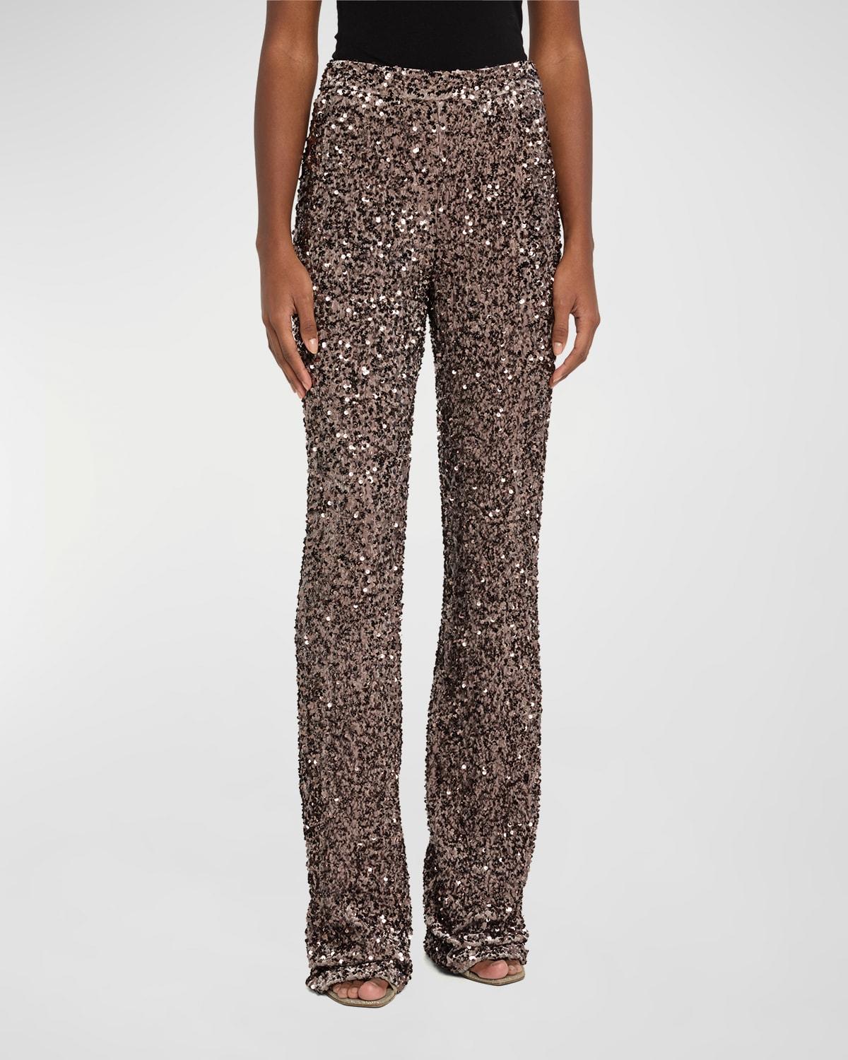 High-Rise Boot-Cut Sequin Pants by BADGLEY MISCHKA