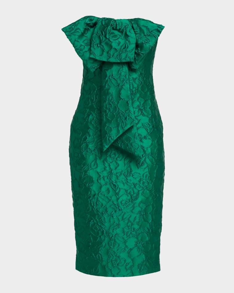 Jacquard Bow Strapless Midi-Dress by BADGLEY MISCHKA