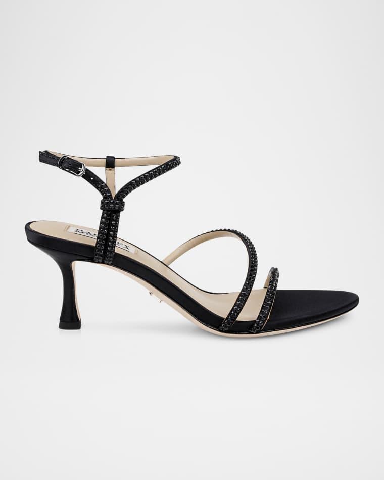 Julianna Silk Crystal Strappy Kitten-Heel Sandals by BADGLEY MISCHKA