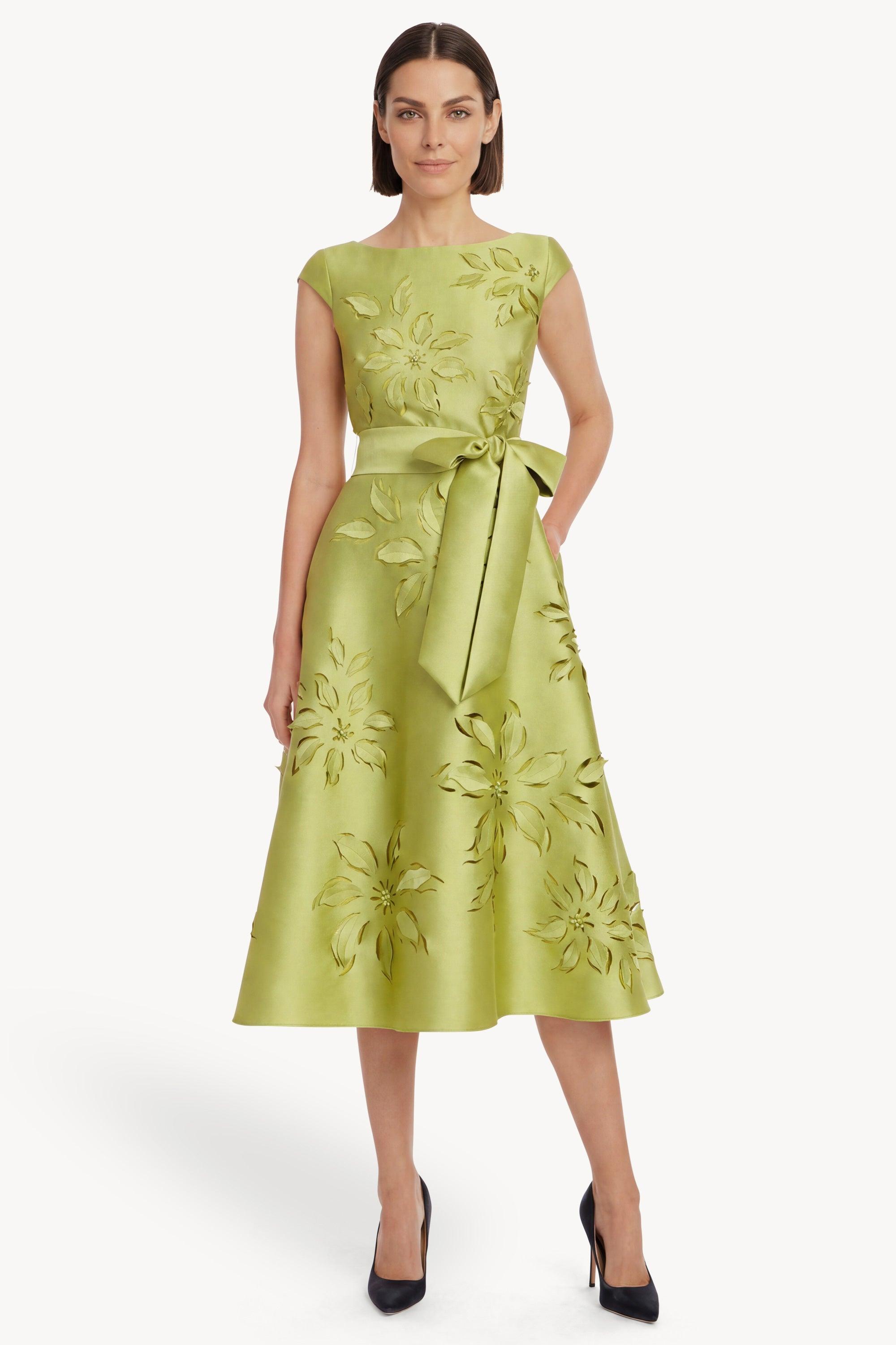 Laser-Cut Floral Cap Sleeve Midi Dress by BADGLEY MISCHKA