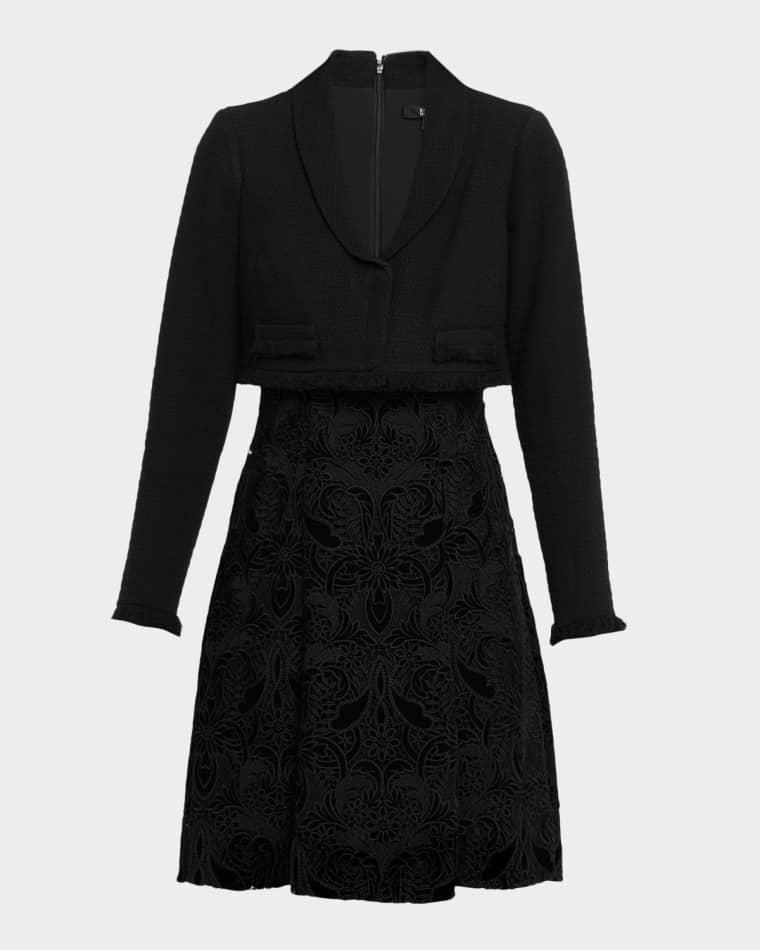 Layered Tweed & Velvet Lace Mini Dress by BADGLEY MISCHKA